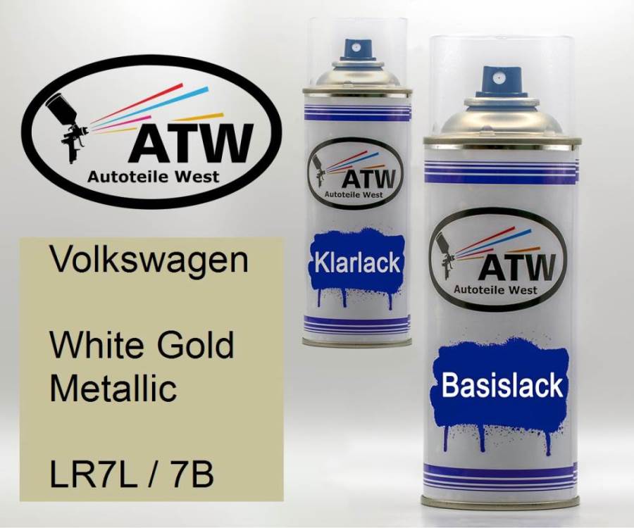 Volkswagen, White Gold Metallic, LR7L / 7B: 400ml Sprühdose + 400ml Klarlack - Set, von ATW Autoteile West.